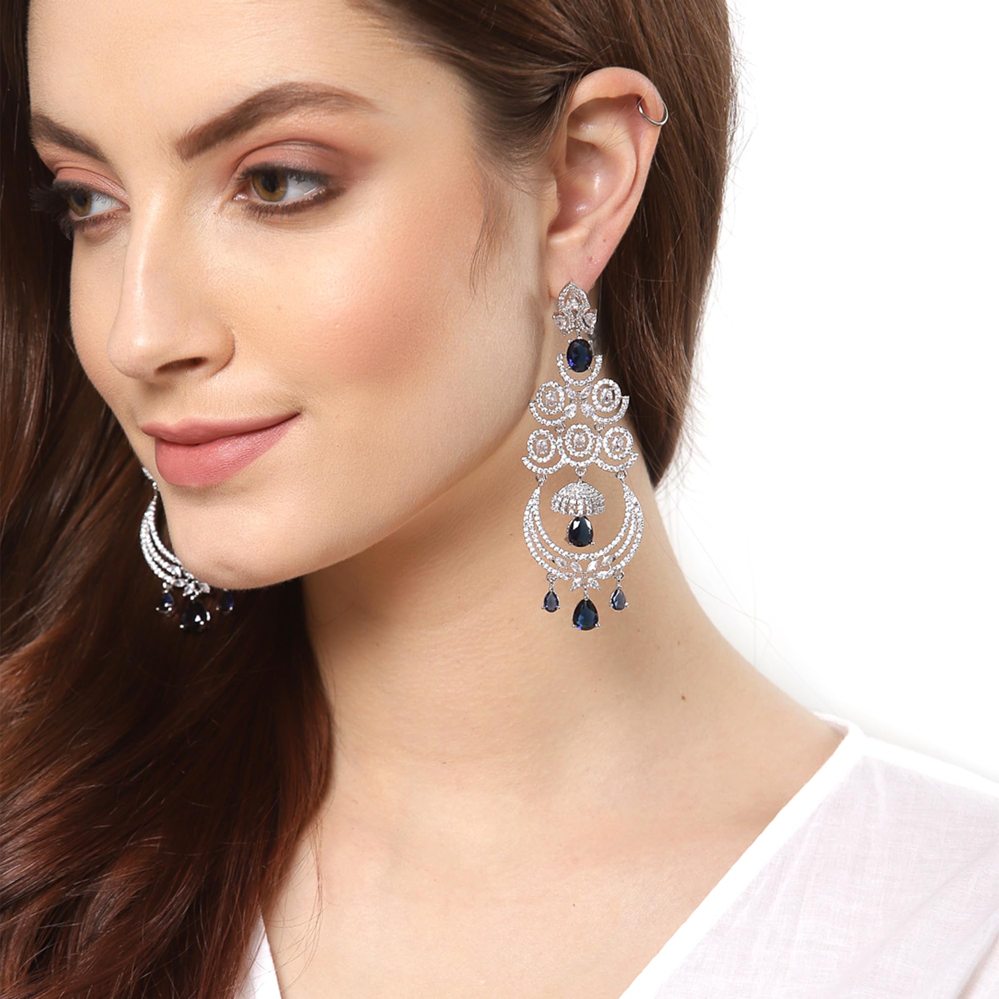 Floral Shaped Diamond Dangle Chandelier Earring